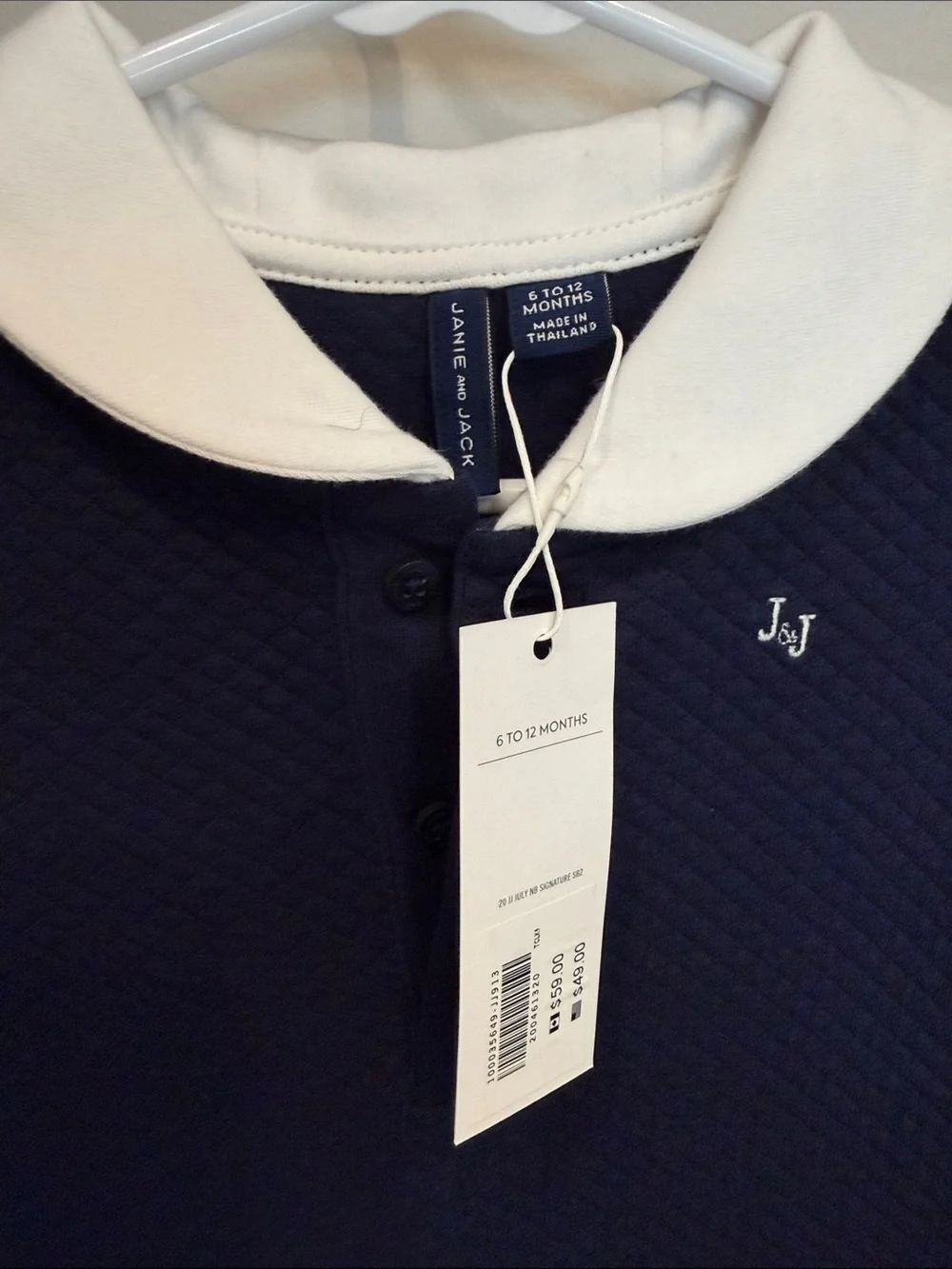 Janie and Jack Navy Quilted Baby One-Piece with White Peter Pan Collar